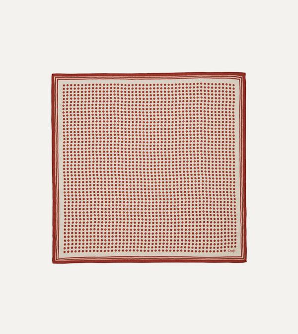 drake's Ecru and Red Spots Print Silk-Cotton Bandana