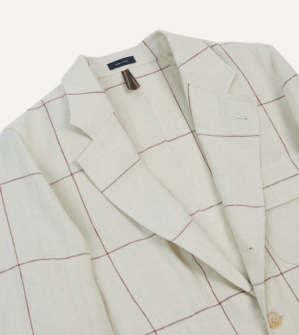 Drake's Ecru And Red Windowpane Check Games Blazer Mk. IV
