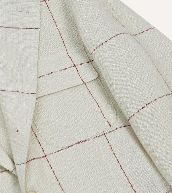Drake's Ecru And Red Windowpane Check Games Blazer Mk. IV