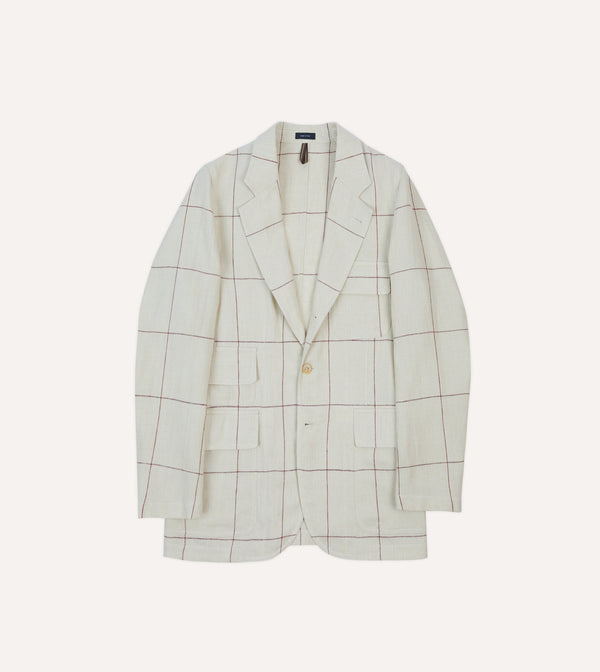 drake's Ecru and Red Windowpane Check Games Blazer Mk. IV