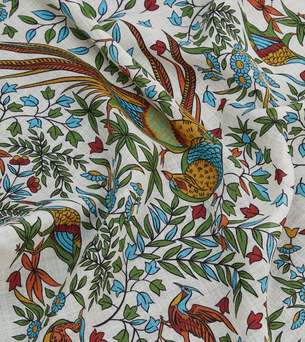 Drake's Ecru Birds Of Paradise Print Wool-Silk Pocket Square