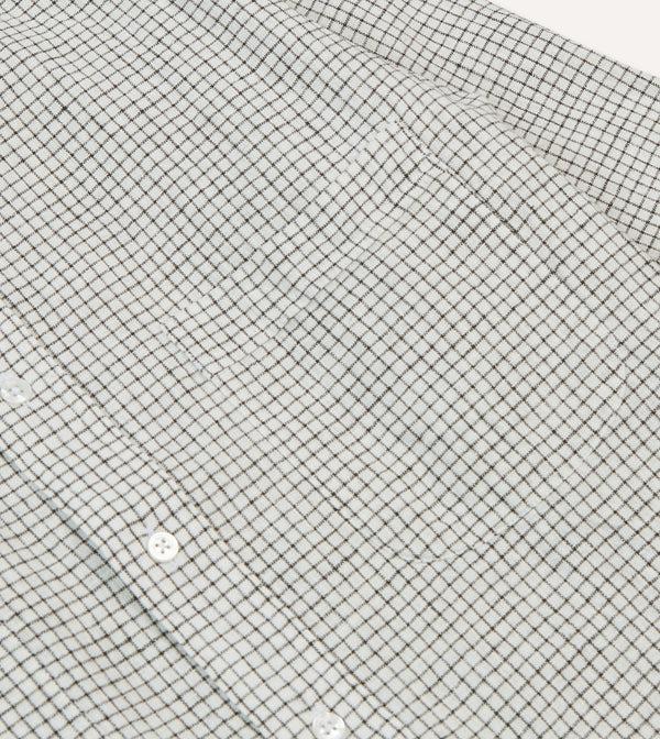 Drake's Ecru Check Linen-Cotton Mandarin Collar Shirt