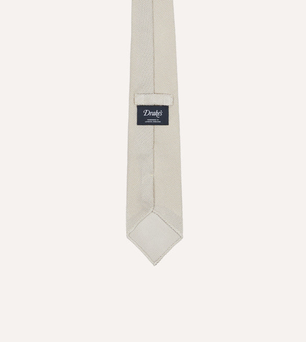 Drake's Ecru Fine Woven Grenadine Silk Hand Rolled Tie