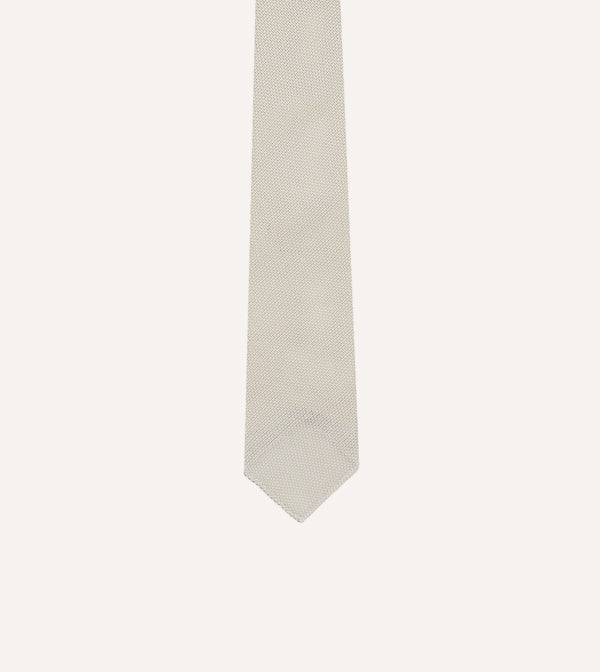 Drake's Ecru Fine Woven Grenadine Silk Hand Rolled Tie