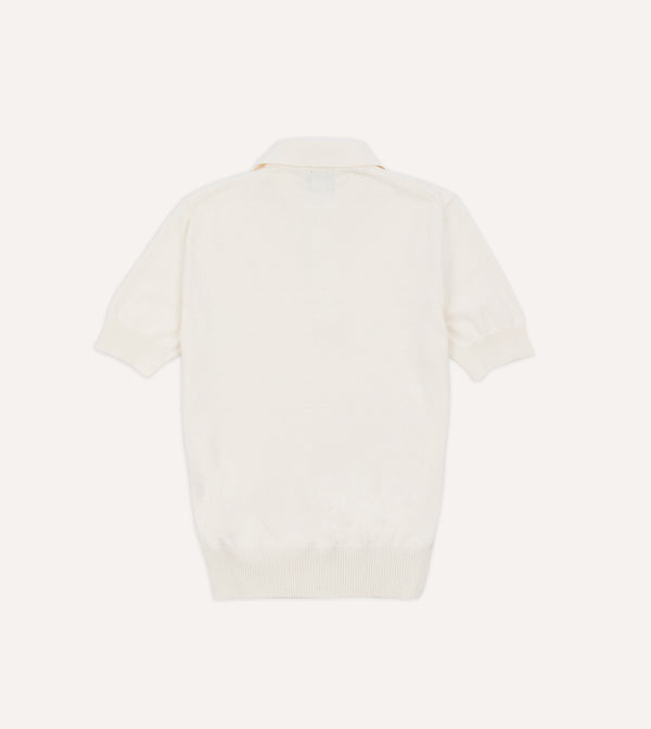 Drake's Ecru Knitted Crepe Cotton Short-Sleeve Polo Shirt