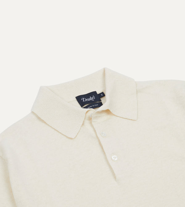 Drake's Ecru Knitted Linen-Cotton Short-Sleeve Polo Shirt