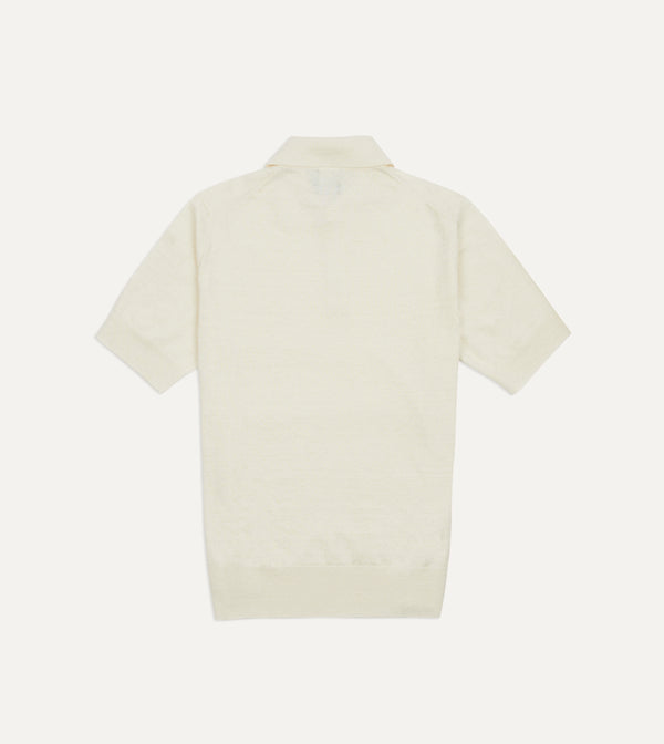 Drake's Ecru Knitted Linen-Cotton Short-Sleeve Polo Shirt