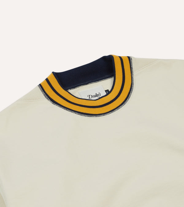 Drake's Ecru Navy And Yellow Striped Rib Cotton Jersey Sweatshirt