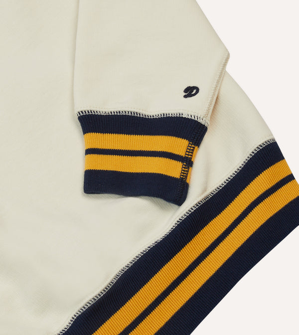Drake's Ecru Navy And Yellow Striped Rib Cotton Jersey Sweatshirt
