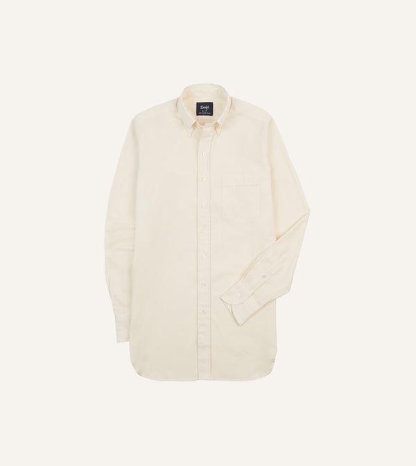 drake's Ecru Pinpoint Oxford Cotton Cloth Button-Down Shirt