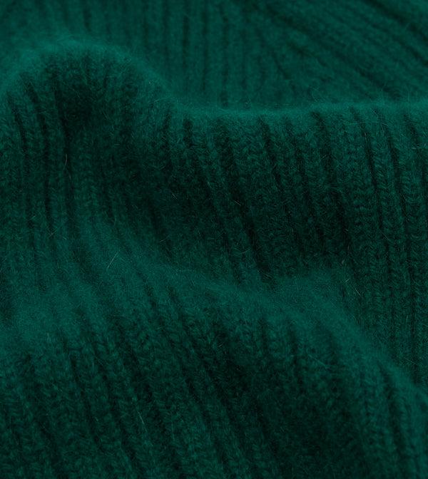 Drake's Forest Green Angora Lambswool Ribbed Knit Cap