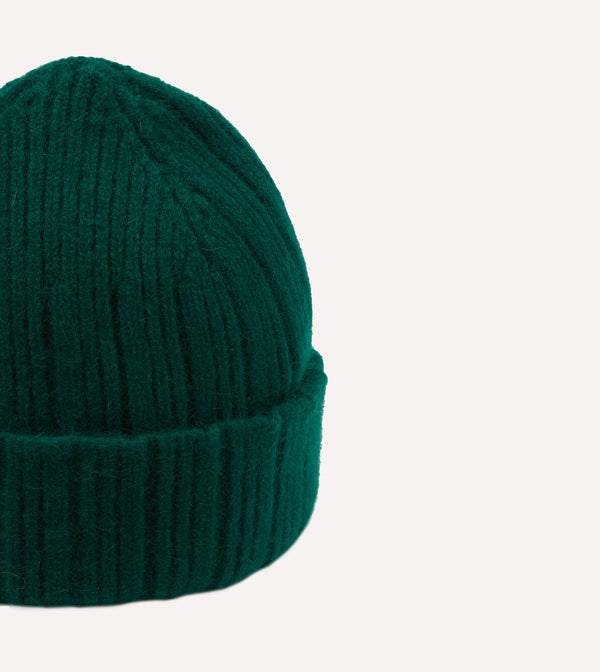 Drake's Forest Green Angora Lambswool Ribbed Knit Cap