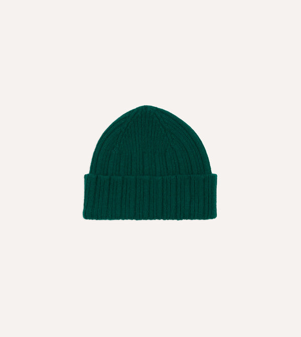 drake's Forest Green Angora Lambswool Ribbed Knit Cap