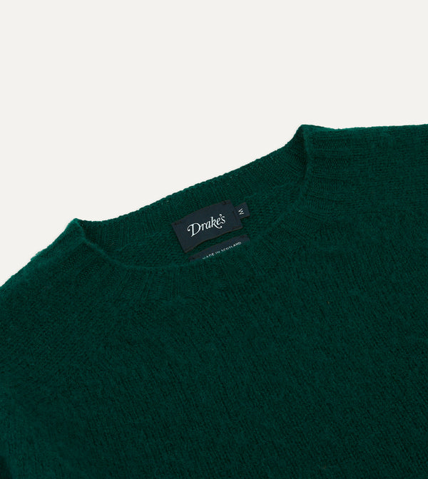 Drake's Forest Green Brushed Shetland Crew Neck Jumper