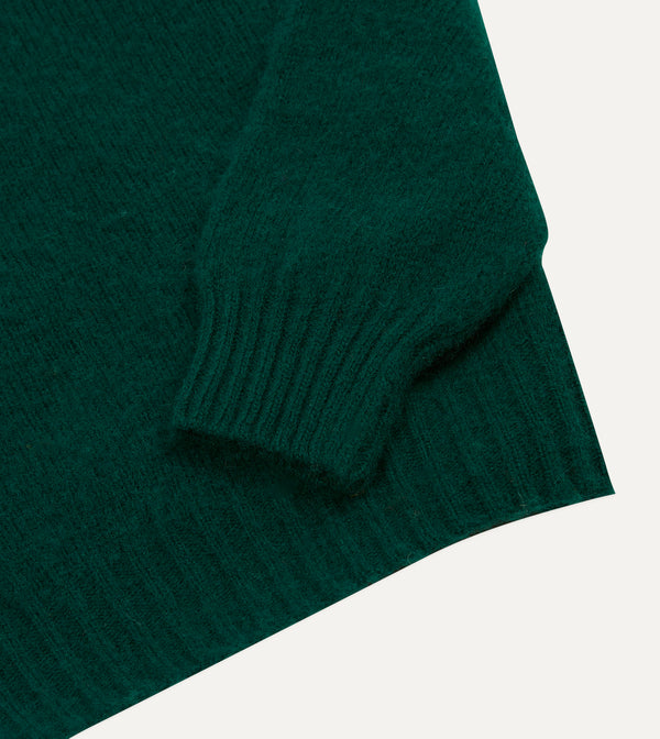 Drake's Forest Green Brushed Shetland Crew Neck Jumper