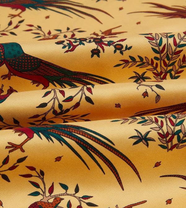 Drake's Gold Birds Of Paradise Print Tubular Silk Tasselled Scarf