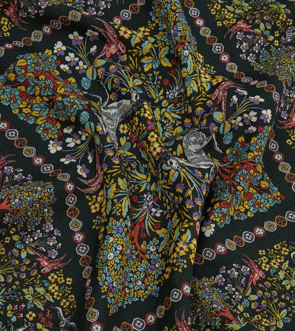 Drake's Gold Floral Unicorn Print Wool-Silk Pocket Square