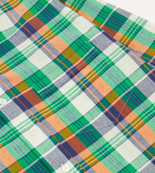 Drake's Green And Orange Madras Check Cotton Button-Down Shirt