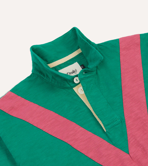 Drake's Green And Pink Chevron Flamé Cotton Rugby Shirt