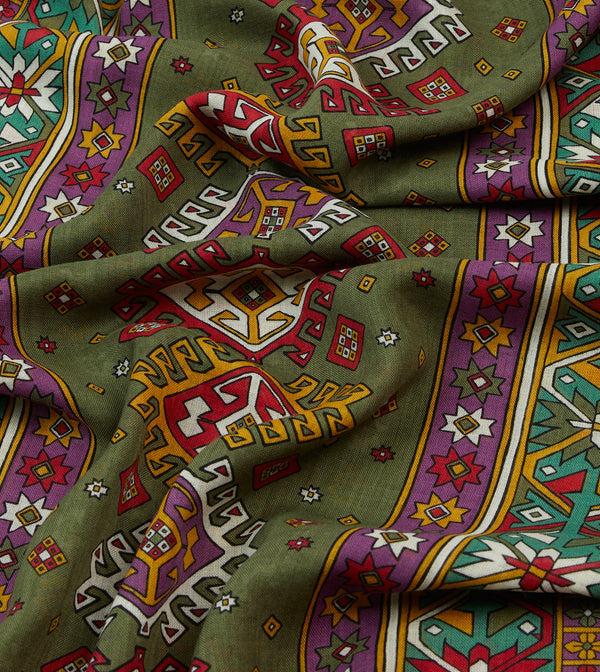 Drake's Green And Purple Kilim Print Tubular Wool Silk Scarf