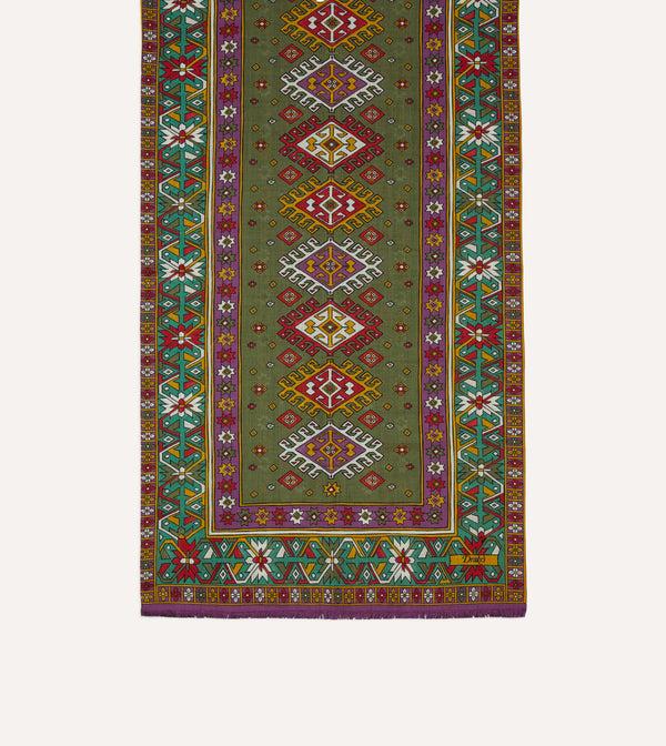 Drake's Green And Purple Kilim Print Tubular Wool Silk Scarf