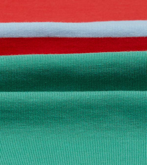 Drake's Green Blue And Red Centre Stripe Cotton Rugby Shirt