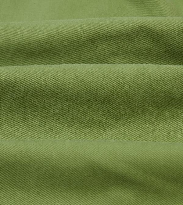 Drake's Green Brushed Cotton Twill Camp Collar Long Sleeve Shirt