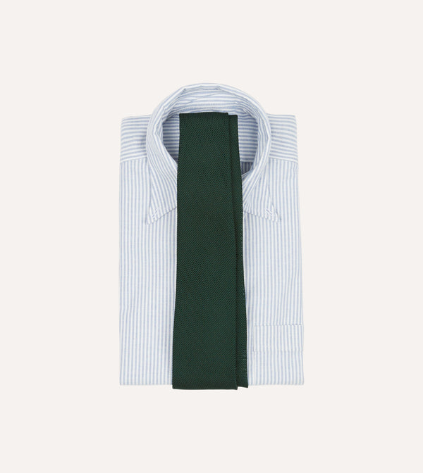 Drake's Green Fine Woven Grenadine Silk Hand Rolled Tie