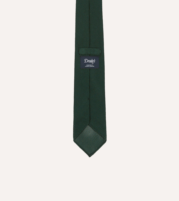 Drake's Green Fine Woven Grenadine Silk Hand Rolled Tie
