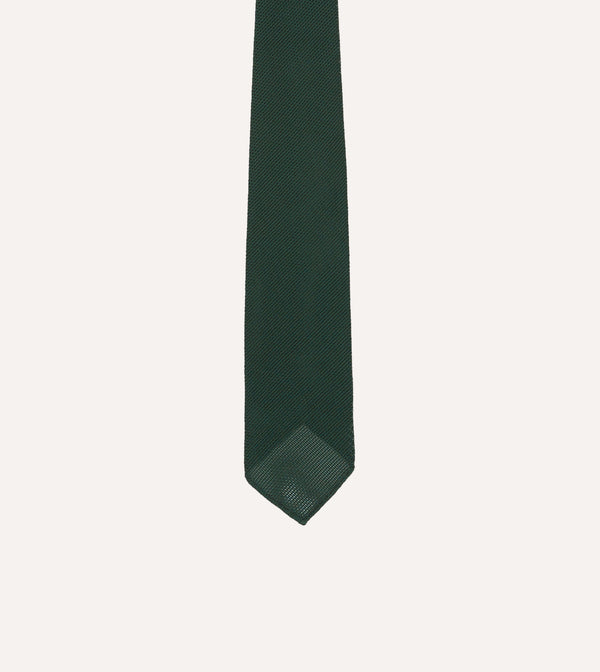 Drake's Green Fine Woven Grenadine Silk Hand Rolled Tie
