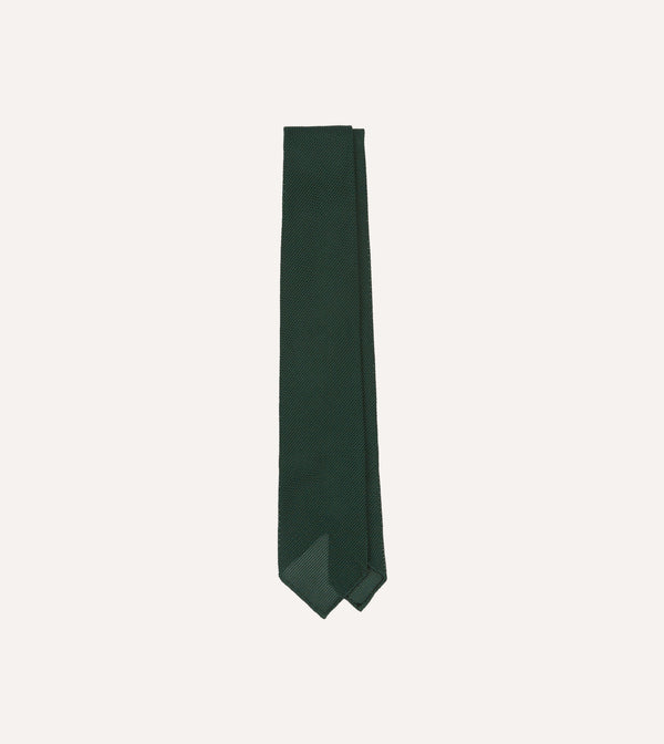drake's Green Fine Woven Grenadine Silk Hand Rolled Tie