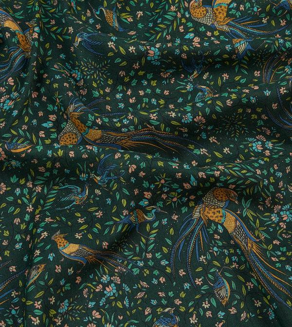 Drake's Green Floral Birds Of Paradise Print Wool-Silk Scarf
