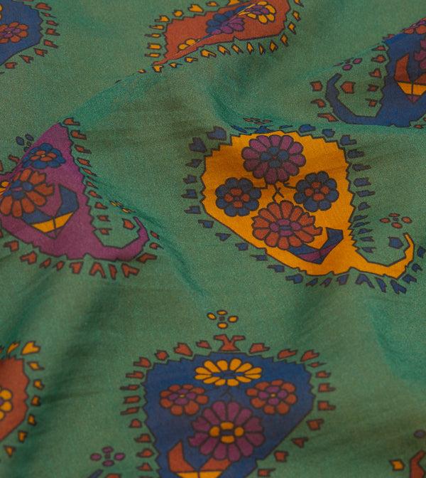 Drake's Green Flower Paisley Print Silk-Cotton Bandana