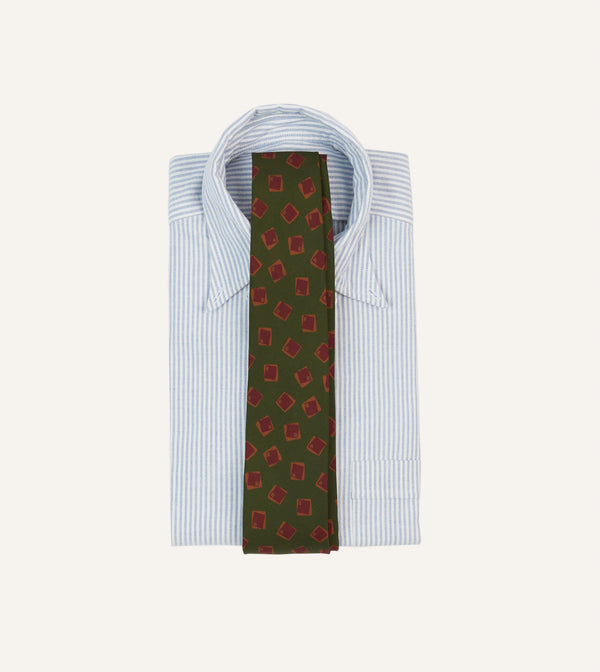 Drake's Green Jumbled Tile Print Silk Self Tipped Tie