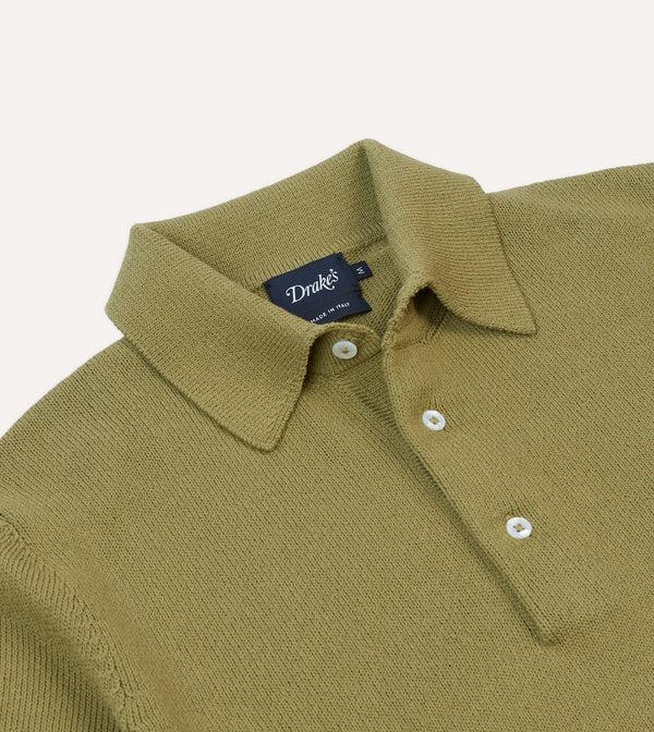 Drake's Green Knitted Crepe Cotton Short-Sleeve Polo Shirt
