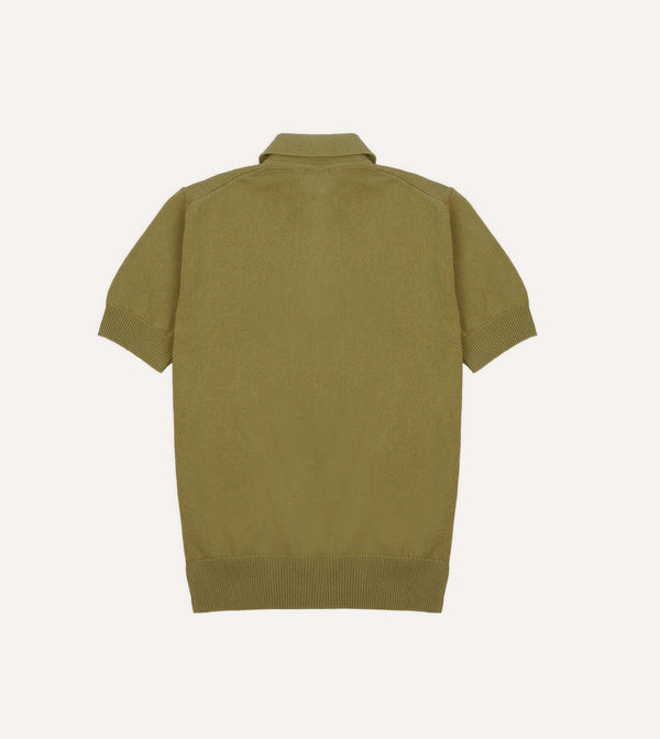 Drake's Green Knitted Crepe Cotton Short-Sleeve Polo Shirt