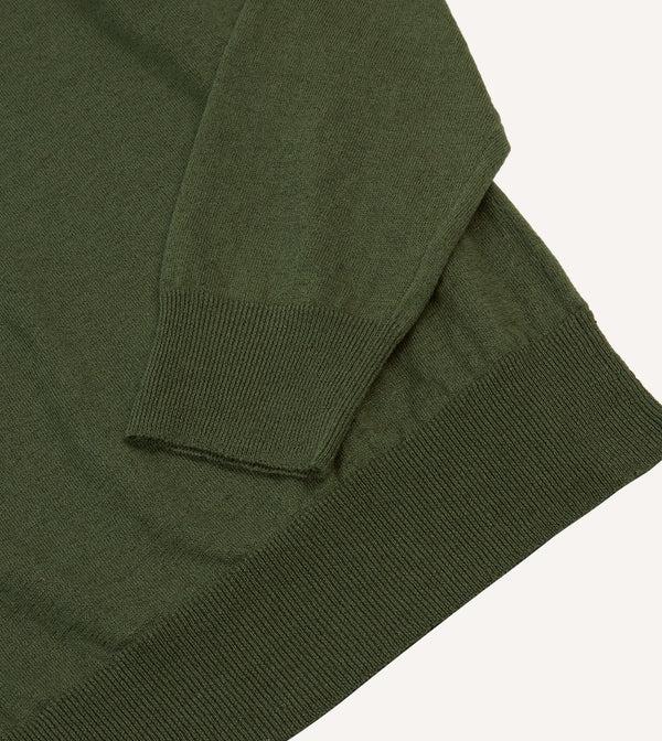 Drake's Green Linen-Cotton Knitted Long-Sleeve Polo Shirt