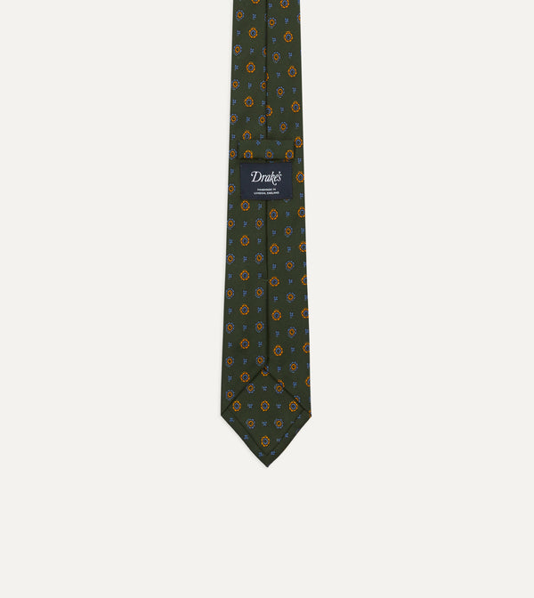 Drake's Green Medallion Print 36oz Madder Silk Self Tipped Tie