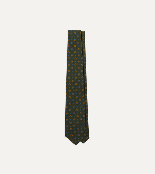 drake's Green Medallion Print 36oz Madder Silk Self Tipped Tie
