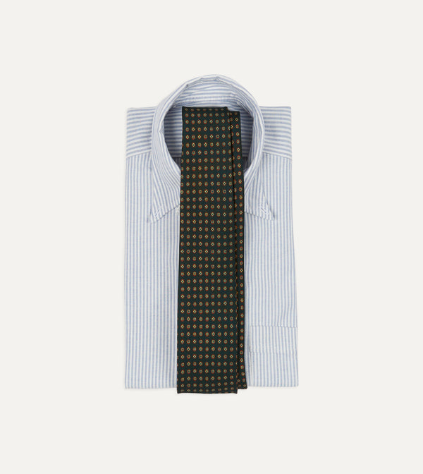 Drake's Green Micro Geometric Print Silk Self Tipped Tie