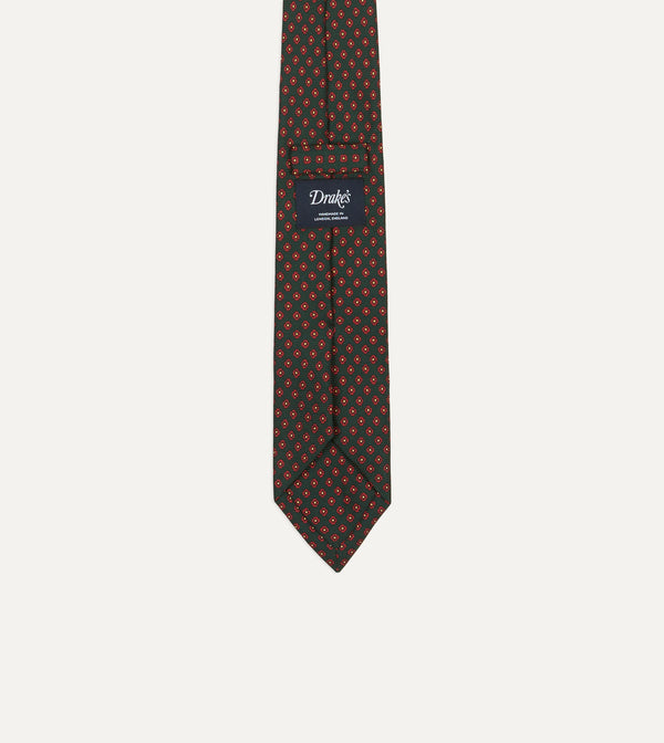 Drake's Green Micro Geometric Print Silk Twill Self Tipped Tie