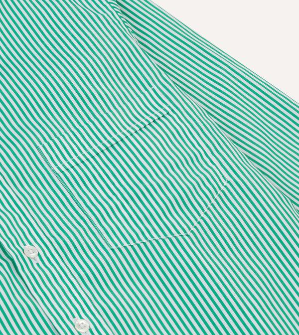 Drake's Green Narrow Stripe Cotton Poplin Button-Down Shirt