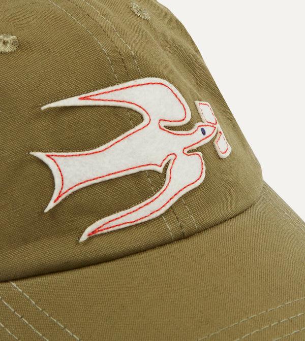 Drake's Green Pigeon Appliqué Emblem Cotton-Linen Baseball Cap