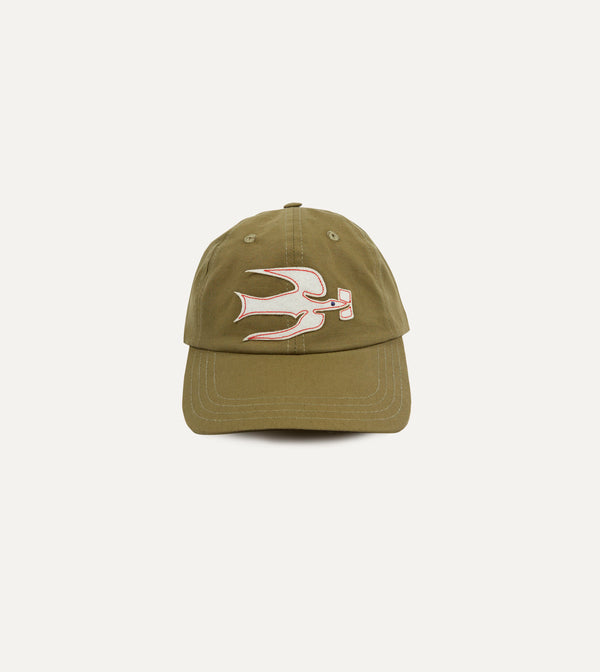 drake's Green Pigeon Appliqué Emblem Cotton-Linen Baseball Cap
