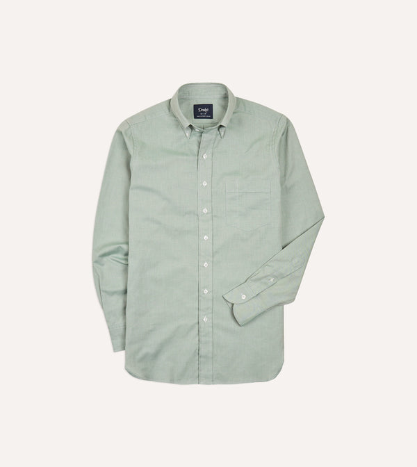 drake's Green Pinpoint Oxford Cotton Cloth Button-Down Shirt