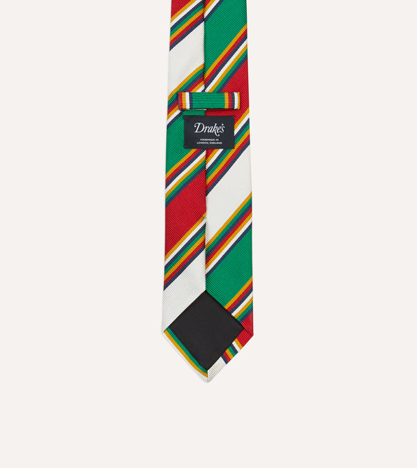 Drake's Green Red And White Stripe Mogador Silk Tipped Tie