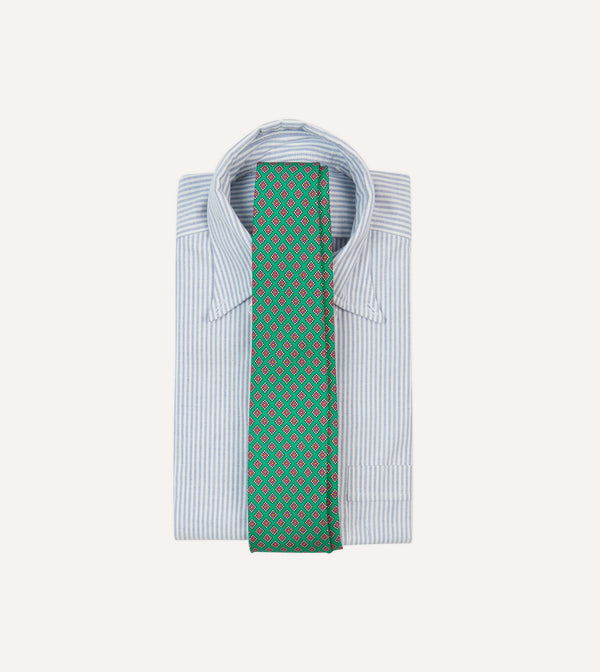 Drake's Green Square Medallion Self-Tipped Silk Tie