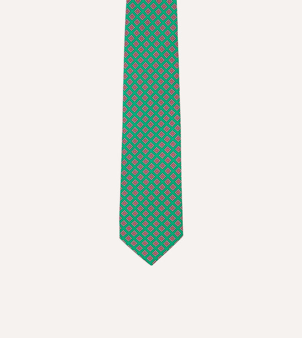 Drake's Green Square Medallion Self-Tipped Silk Tie