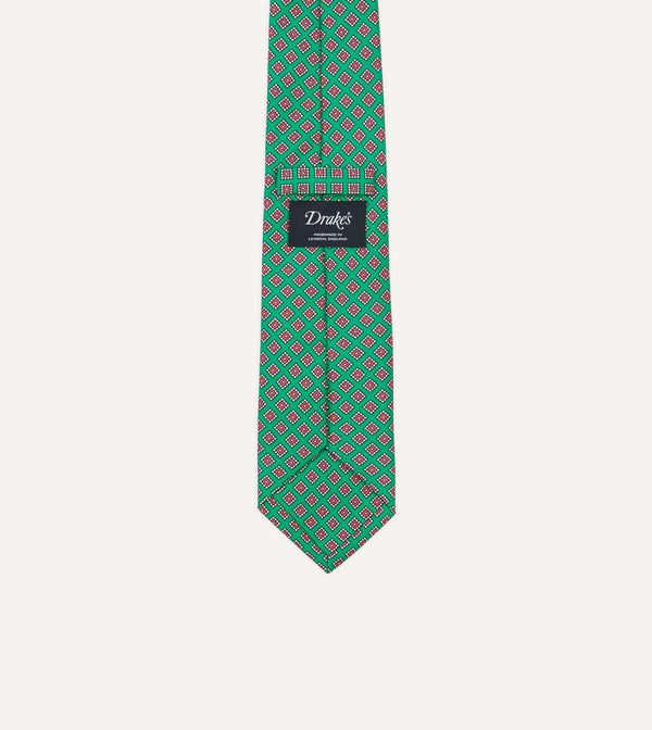 Drake's Green Square Medallion Self-Tipped Silk Tie