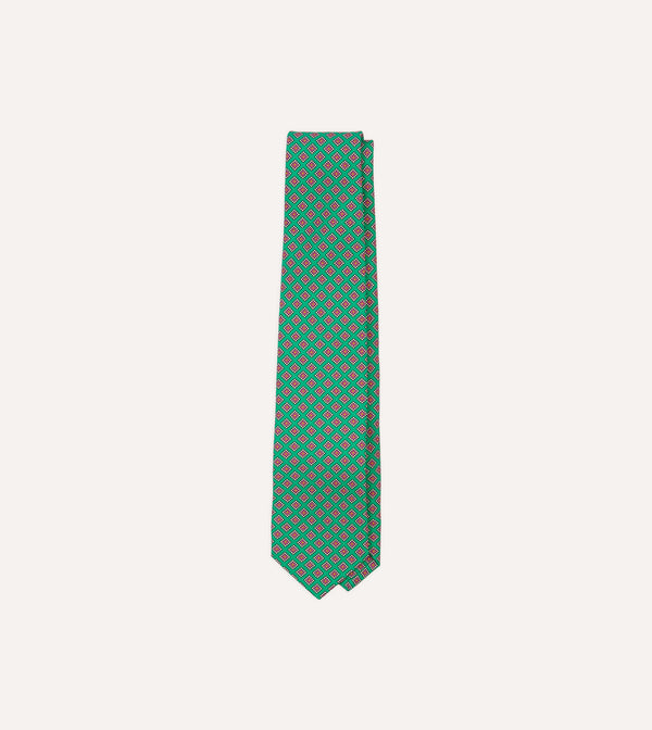 drake's Green Square Medallion Self-Tipped Silk Tie